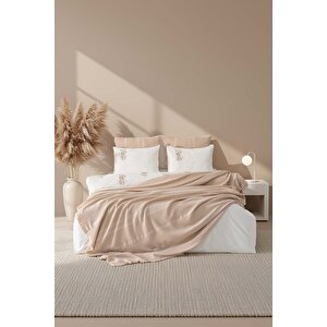 Amara Cappuccino Nakışlı Çift Kişilik %100 Pamuklu Nevresimli Pike Seti - 7 Parça Çeyiz Seti
