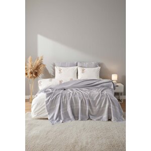 Amara Taş Nakışlı Çift Kişilik %100 Pamuklu Nevresimli Pike Seti - 7 Parça Çeyiz Seti