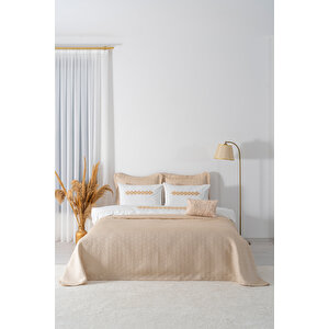 Parla Cappuccino Nakışlı Çift Kişilik Nevresimli Pike Seti - 8 Parça Çeyiz Seti