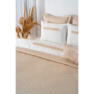 Parla Cappuccino Nakışlı Çift Kişilik Nevresimli Pike Seti - 8 Parça Çeyiz Seti