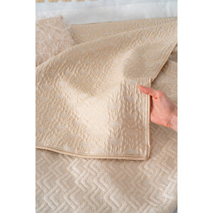 Parla Cappuccino Nakışlı Çift Kişilik Nevresimli Pike Seti - 8 Parça Çeyiz Seti