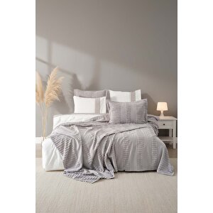 Maisa Gri Nakışlı Çift Kişilik Nevresimli Pike Seti - 7 Parça Çeyiz Seti