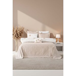 Palmiye Vizon Nakışlı Çift Kişilik Nevresimli Pike Seti - 8 Parça Çeyiz Seti