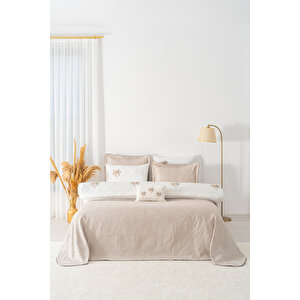 Palmiye Vizon Nakışlı Çift Kişilik Nevresimli Pike Seti - 8 Parça Çeyiz Seti