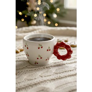 Kiraz Amore El Yapımı Yılbaşı Hediyesi Seramik Double Kahve Fincanı, Mug, Kupa