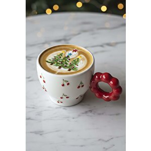 Kiraz Amore El Yapımı Yılbaşı Hediyesi Seramik Double Kahve Fincanı, Mug, Kupa
