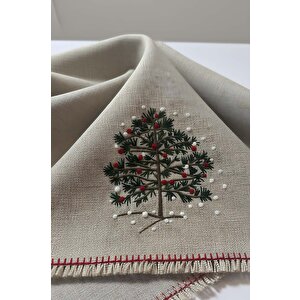 Çam Ağacı Nakışlı Hasır Görünümlü Kenarları Püsküllü 2' Li Amerikan Servis Seti