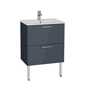Mia 2 Çekmeceli Antrasit 60 Cm Ayaklı Lavabo Dolabı Alt Modül+ Lavabo