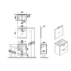 Mia 60 Cm Çekmeceli Altın Meşe Alt Dolap + Lavabo