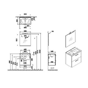 Mia 60 Cm Antrasit Çekmeceli Alt Banyo Dolabı + Lavabo