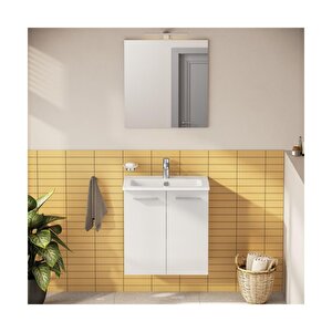 Ardea 69563 Banyo Dolabı Seti, Kapaklı, 60 Cm, Parlak Beyaz