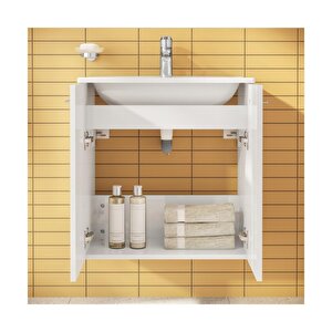 Ardea 69563 Banyo Dolabı Seti, Kapaklı, 60 Cm, Parlak Beyaz
