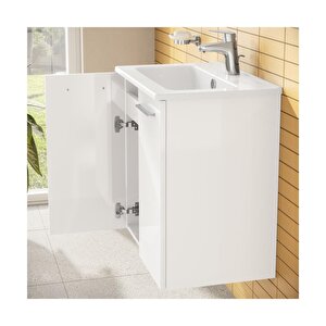 Ardea 69563 Banyo Dolabı Seti, Kapaklı, 60 Cm, Parlak Beyaz