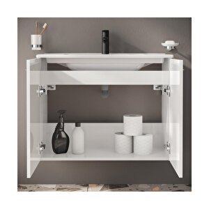 Ardea 67113 Banyo Dolabı Seti Kapaklı, 80 Cm, Parlak Beyaz