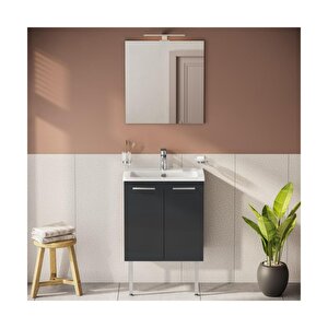 Ardea 69561 Banyo Dolabı Seti, Kapaklı, 60 Cm, Parlak Antrasit