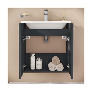 Ardea 69561 Banyo Dolabı Seti, Kapaklı, 60 Cm, Parlak Antrasit