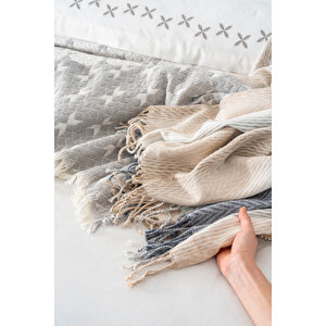 Mode Gri Nakışlı Çift Kişilik Nevresimli Battaniye Seti - 8 Parça Çeyiz Seti