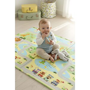 Yeşil Parkur Katlanabilir Çocuk Oyun Matı - Oyun Halısı 130x200 Cm