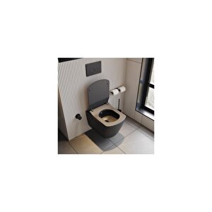 Eg321 Elegant Rim-off Kanalsız Duroplast Yavaş Kapanan Klozet Kapaklı Kömür Karası Mat Siyah Set