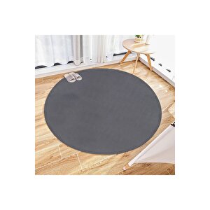 Vl Yuvarlak Comfort Overloklu Antrasit Peluş Halı 200x200 cm
