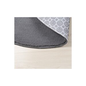 Vl Yuvarlak Comfort Overloklu Antrasit Peluş Halı 200x200 cm