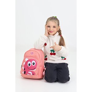 Sevimli Dinozor Figürlü Somon Anaokulu Kreş Çantası 4 Bölmeli Kız Çocuk Sırt Çantası