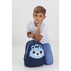 Ayı Figürlü Lacivert Anaokulu Kreş Çantası 4 Bölmeli Erkek Kız Çocuk Sırt Çantası