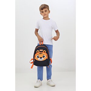 Kaplan Figürlü Siyah Anaokulu Kreş Çantası 4 Bölmeli Erkek Çocuk Sırt Çantası