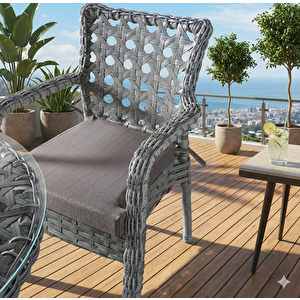 Tuna Modern Gri Rattan 4 Kişilik Yuvarlak Masa Ve Sandalye Takımı – Minderli Bahçe Balkon Mobilyası