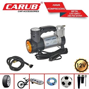 Hava Kompresörü 12v Metal Led Işıklı Siyah