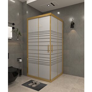 70 X 70   Kumlama  Cam Desen 09  Kare Köşe Girişli Kabin Gold Profil 6mm 70x70 cm