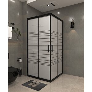 70 X 70   Kumlama  Cam Desen 09 Kare Köşe Girişli Kabin Siyah Profil 6mm 70x70 cm