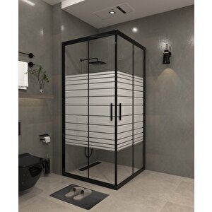 120 X 120 Kumlama  Cam Desen 08    Kare Köşe Girişli Kabin Siyah Profil 6mm 120x120 cm