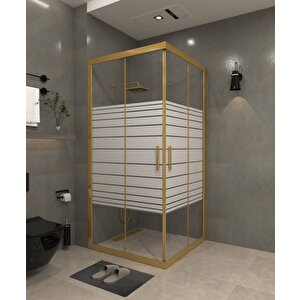 80 X 80   Kumlama  Cam Desen 08 Kare Köşe Girişli Kabin Gold Profil 6mm 80x80 cm