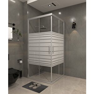 90 X 90 Kumlama  Cam Desen 08   Kare Köşe Girişli Kabin Parlak Profil 6mm 90x90 cm