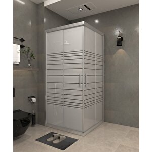 90 X 90 Kumlama  Cam Desen 09  Kare Köşe Girişli Kabin Parlak Profil 6mm 90x90 cm