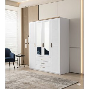 Papatya Tamamı Mdf 4 Kapaklı Gardırop Dolap - Kurulum Dahil
