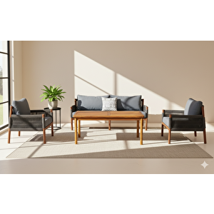 Dynamic Masif Ahşap İroko Ağacı Oturma Grubu Bahçe Balkon Koltuk Takımı 3+1+1+ Masa