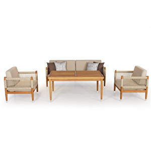 Estella Masif Ahşap İroko Ağacı Bahçe Balkon Oturma Grubu 3+1+1+masa