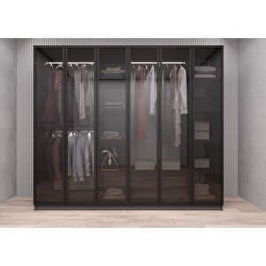 Süper Camlı 6 Kapaklı Gardırop Antrasit G.a.c.s_2_240cm 240 cm