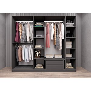 Süper Camlı 6 Kapaklı Gardırop Antrasit G.a.c.s_2_240cm 240 cm