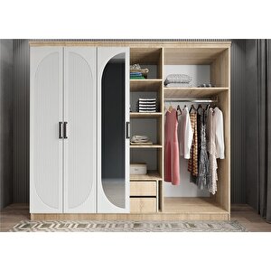 Membran Harika Altı Kapaklı Gardırop Meşe&beyaz G.a.m.h_5_210cm 210 cm
