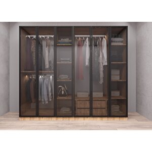 Süper Camlı 6 Kapaklı Gardırop Çam G.a.c.s_3_210cm 210 cm
