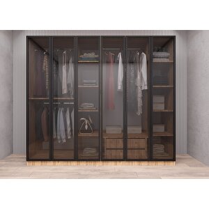 Süper Camlı 6 Kapaklı Gardırop Çam G.a.c.s_3_210cm 210 cm