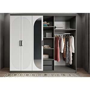 Membran Harika Altı Kapaklı Gardırop Antrasit&beyaz G.a.m.h_2_240cm 240 cm