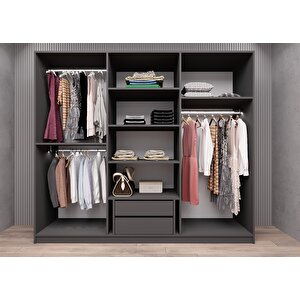 Life Camlı  Altı Kapaklı Gardırop Antrasit G.a.c.l_2_210cm 210 cm