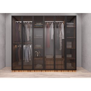 Süper Camlı 6 Kapaklı Gardırop Ceviz G.a.c.s_4_270cm 270 cm