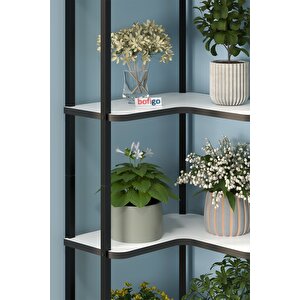 6 Raflı Çiçeklik Rafı Saksılık Standı Dekoratif Aksesuar Rafı Saksılık Sardes Beyaz