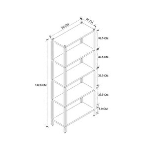 5 Raflı Kitaplık Dekoratif Kitaplık Metal Kitaplık Ofis Kitaplığı Aksesuar Rafı Efes Beyaz