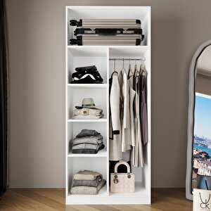 Ka3040 Goss 90cm Kapaksız Boy Askılı Gardırop,raflı Giyinme Dolabı,beyaz Modern Kıyafet Dolabı